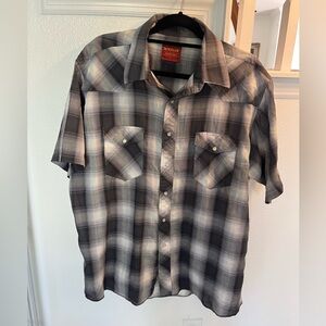 Rustler XL Vintage Plaid Western Pearlsnap Shirt - Black and White Short sleeve